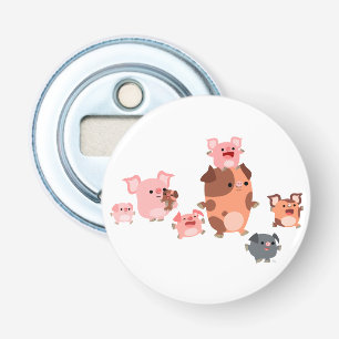 Cute Cartoon Pig Family Button Bottle Opener