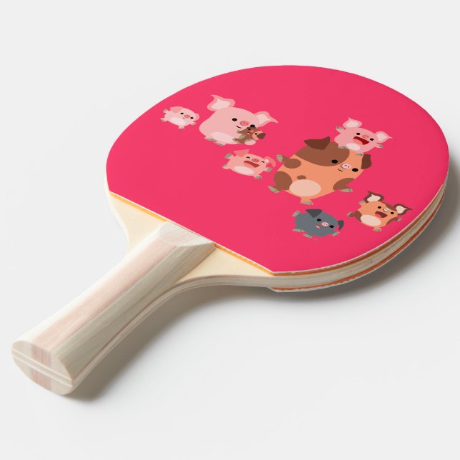 Cute Cartoon Pig Family Ping Pong Paddle (Front Angle)