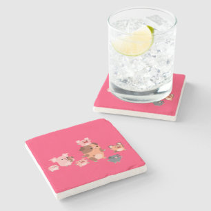 Cute Cartoon Pig Family Stone Coaster