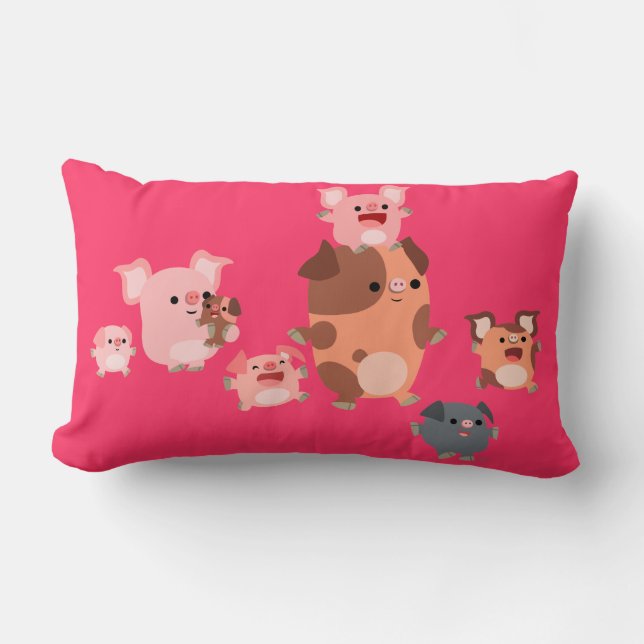 Cute Cartoon Pig Family Throw Pillow (Front)