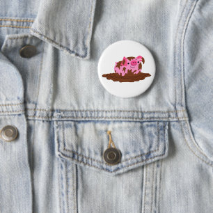 Cute Cartoon Pig in The Mud 6 Cm Round Badge
