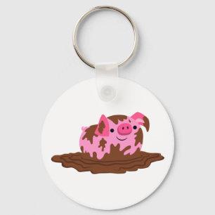 Cute Cartoon Pig in The Mud Key Ring