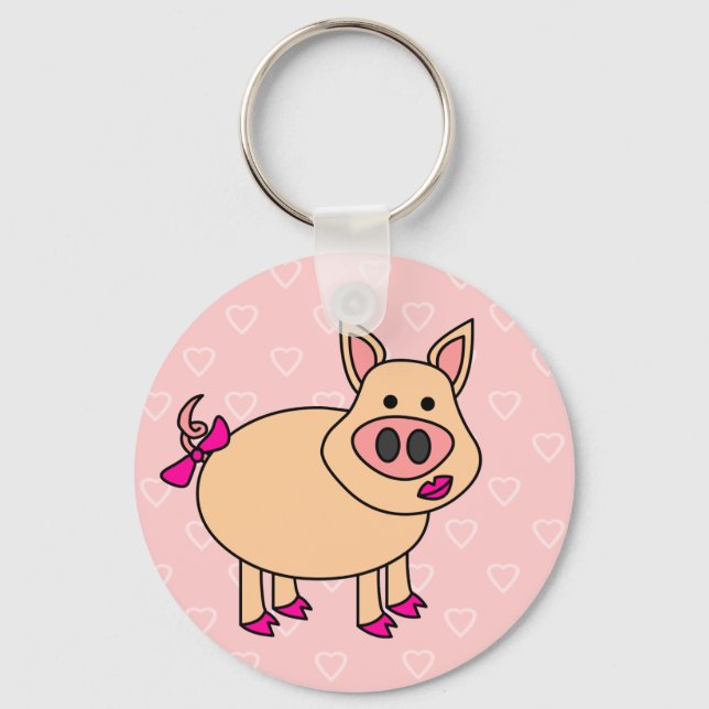 Cute Cartoon Pig Key Ring (Front)