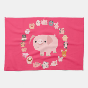 Cute Cartoon Pig Mandala Kitchen Towel