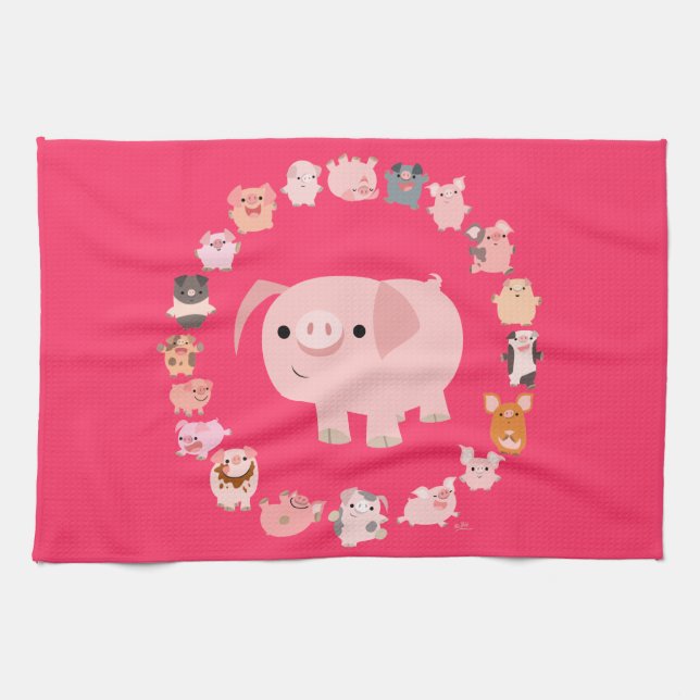 Cute Cartoon Pig Mandala Kitchen Towel (Horizontal)