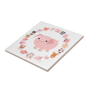 Cute Cartoon Pig Mandala Tile