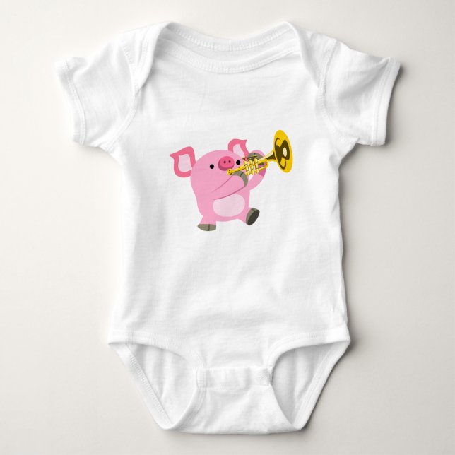 Cute Cartoon Pig Playing Trumpet Baby Bodysuit (Front)