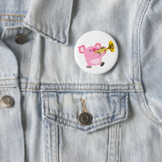 Cute Cartoon Pig Playing Trumpet Button Badge