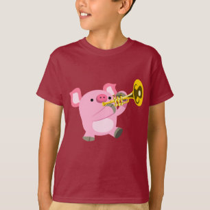 Cute Cartoon Pig Playing Trumpet Kids T-Shirt