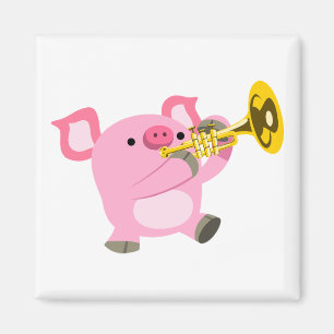 Cute Cartoon Pig Playing Trumpet Magnet