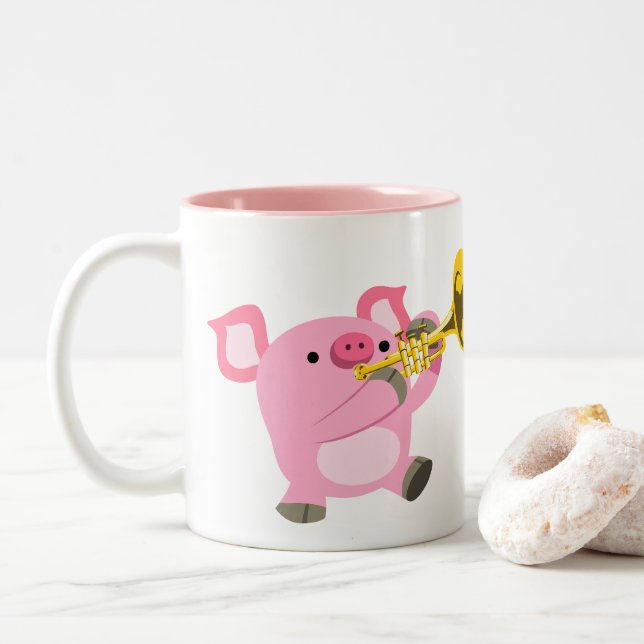 Cute Cartoon Pig Playing Trumpet Mug (With Donut)