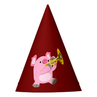 Cute Cartoon Pig Playing Trumpet Party Hat