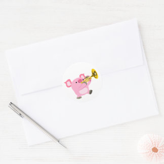 Cute Cartoon Pig Playing Trumpet Sticker