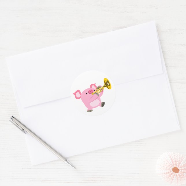 Cute Cartoon Pig Playing Trumpet Sticker (Envelope)
