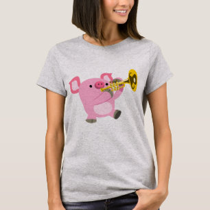 Cute Cartoon Pig Playing Trumpet Women T-Shirt