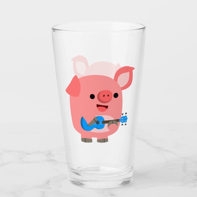 Cute Cartoon Pig Playing Ukulele Tumbler (Front)