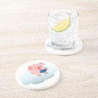 Cute Cartoon Pig Reader on Cloud Coaster