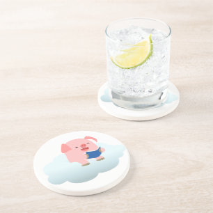Cute Cartoon Pig Reader on Cloud Coaster