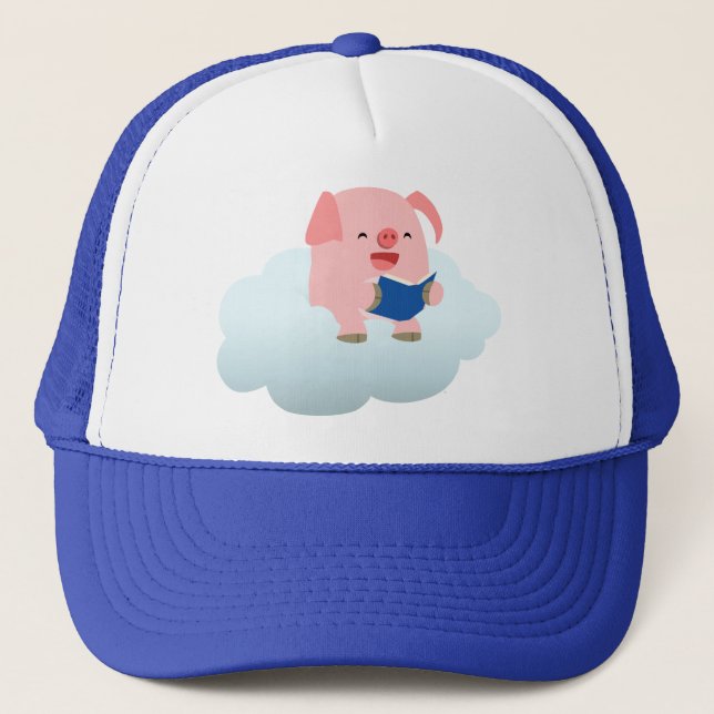 Cute Cartoon Pig Reader on Cloud Hat (Front)