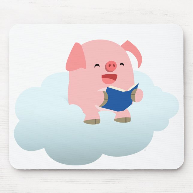 Cute Cartoon Pig Reader on Cloud Mousepad (Front)