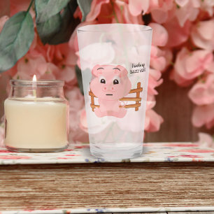 Cute Cartoon Pig Sitting Against Wooden Fence Glass