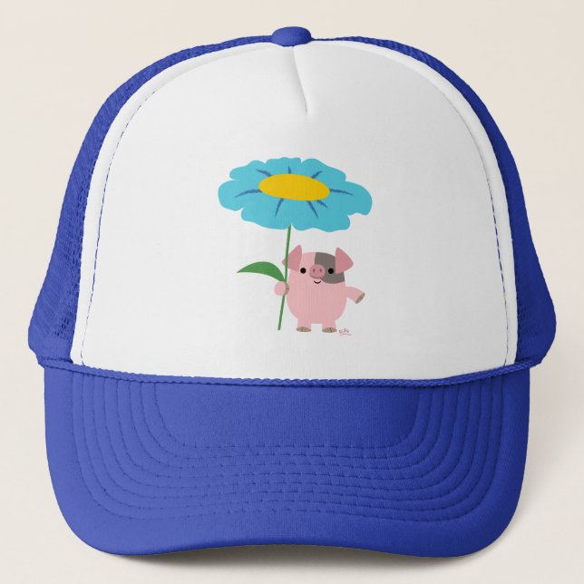 Cute Cartoon Pig With Gift (Blue) Hat (Front)