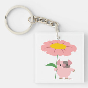 Cute Cartoon Pig With Gift (Pink) Acrylic Keychain