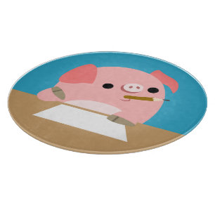 Cute Cartoon Pig "Writer's Block" Cutting Board