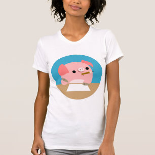 Cute Cartoon Pig "Writer's Block" Women T-Shirt