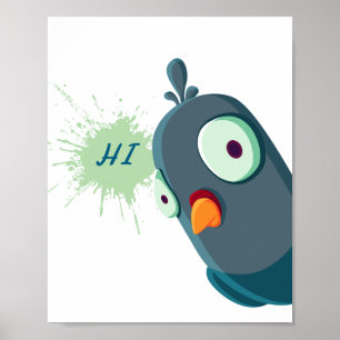 Cute Cartoon Pigeon Hi Wall Poster Print