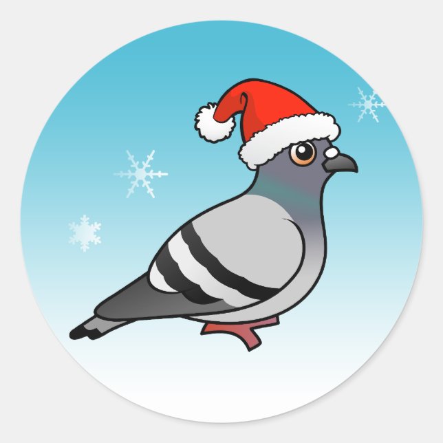 Cute Cartoon Pigeon Santa Classic Round Sticker (Front)