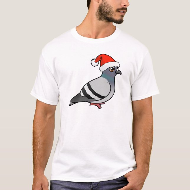 Cute Cartoon Pigeon Santa T-Shirt (Front)