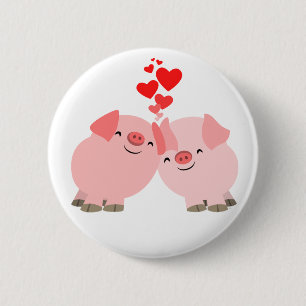 Cute Cartoon Pigs in Love Button Badge