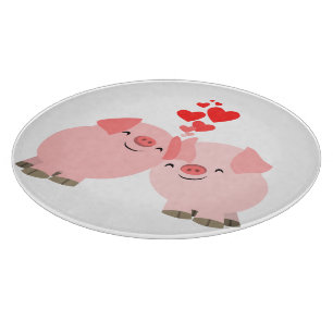 Cute Cartoon Pigs in Love Cutting Board