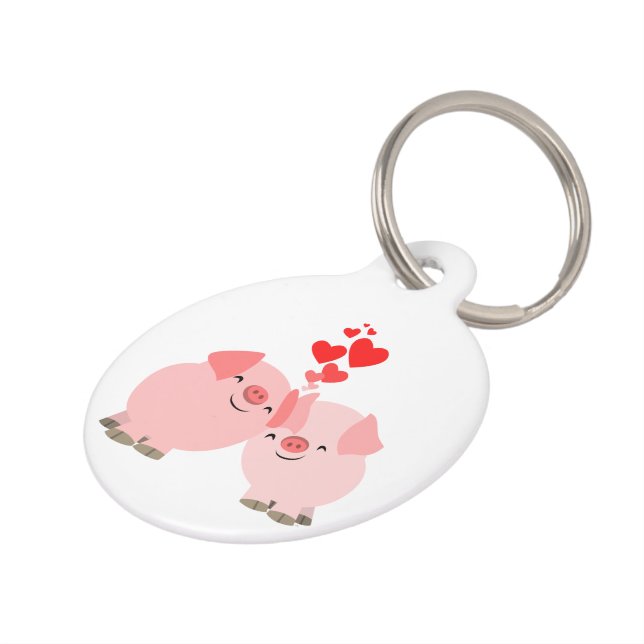 Cute Cartoon Pigs in Love Dog Tag (Side)