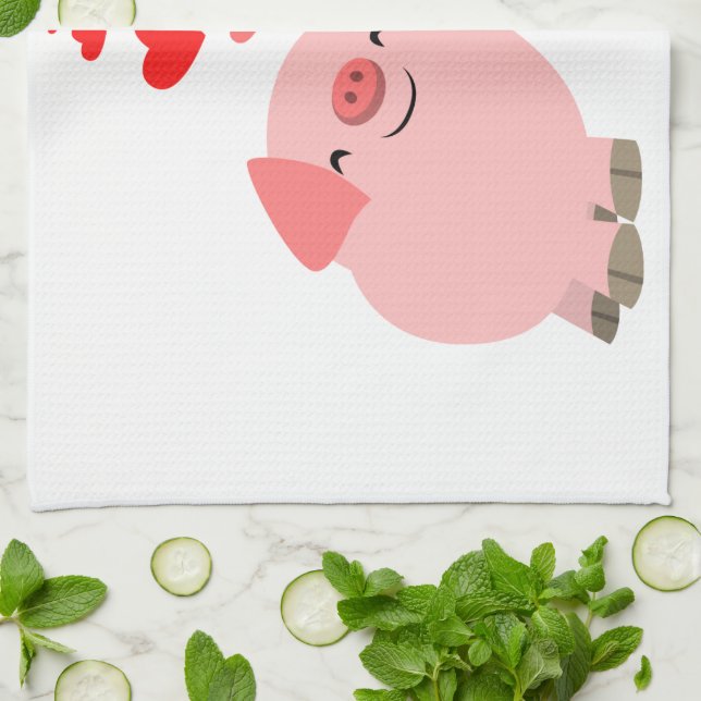 Cute Cartoon Pigs in Love Kitchen Towel (Folded)