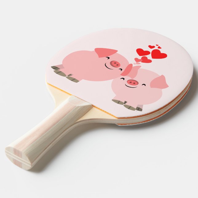 Cute Cartoon Pigs in Love Ping Pong Paddle (Front Angle)