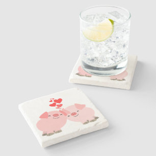 Cute Cartoon Pigs in Love Stone Coaster