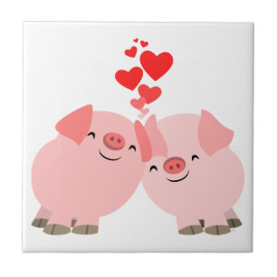 Cute Cartoon Pigs in Love Tile