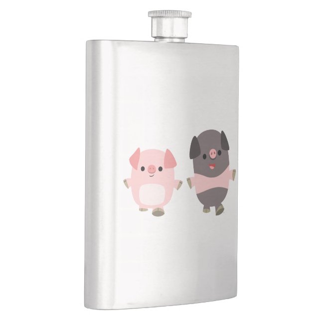 Cute Cartoon Pigs On a Walk Classic Flask (Right)