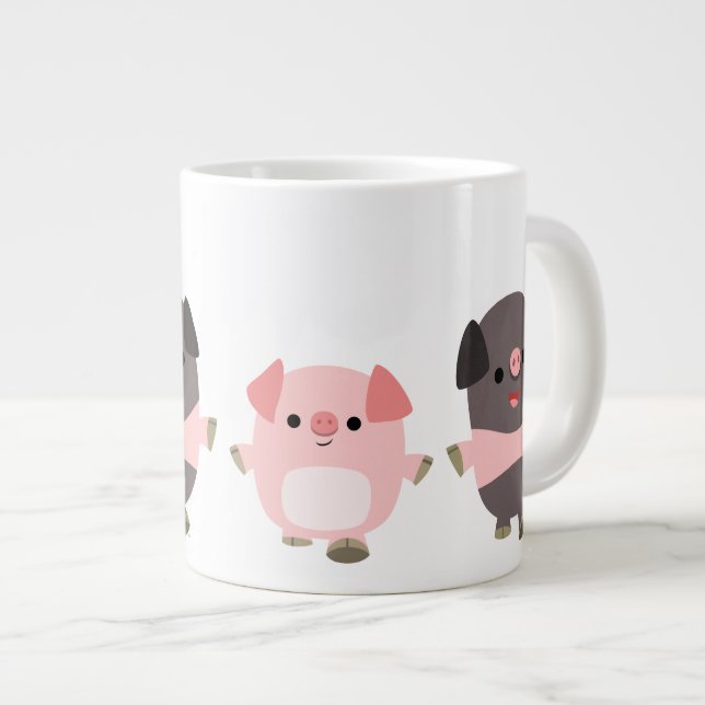 Cute Cartoon Pigs On a Walk Jumbo Mug (Front Right)