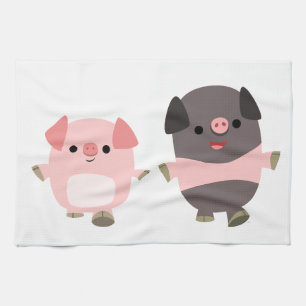 Cute Cartoon Pigs On a Walk Kitchen Towel