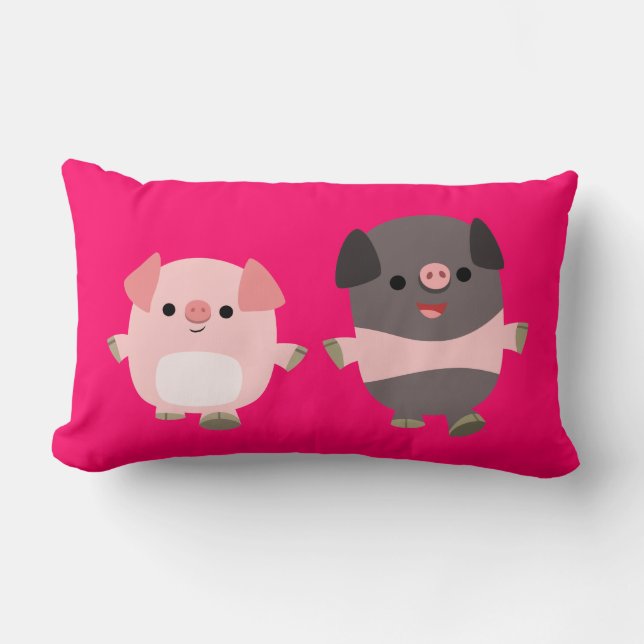 Cute Cartoon Pigs On a Walk Pillow (Front)