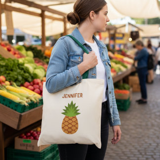 Cute Cartoon Pineapple Tote with Name Bag
