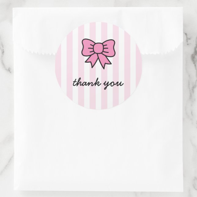 Cute Cartoon Pink Bow Thank You Classic Round Sticker (Bag)