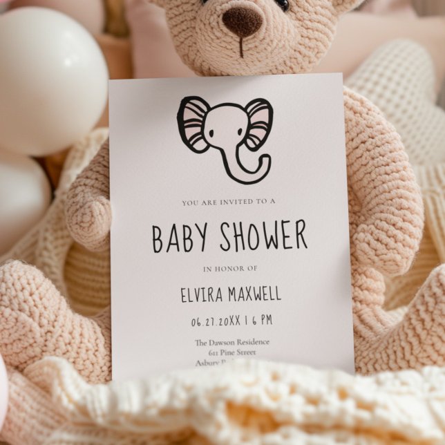 Cute cartoon Pink elephant Baby shower Invitation (Creator Uploaded)