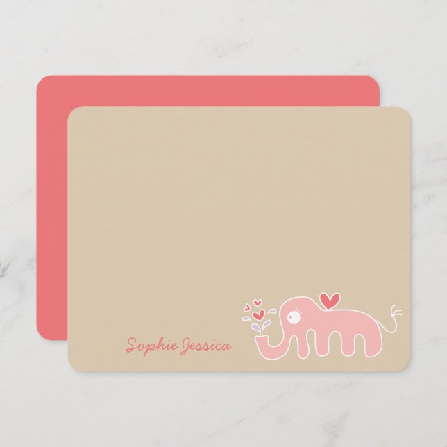 Cute Cartoon Pink Elephant Love Girl Baby Shower Thank You Card (Front/Back)