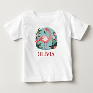 Cute Cartoon Pink Floral Flamingo Baby T-Shirt