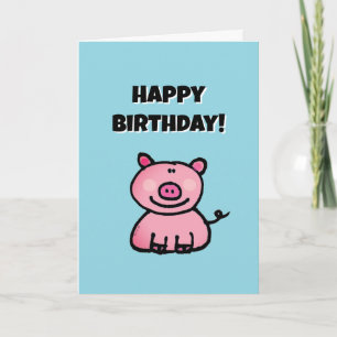 Cute Cartoon Pink Pig Happy Birthday  Card