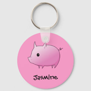 Cute Cartoon Pink Pig Personalised Name Gift Key Ring